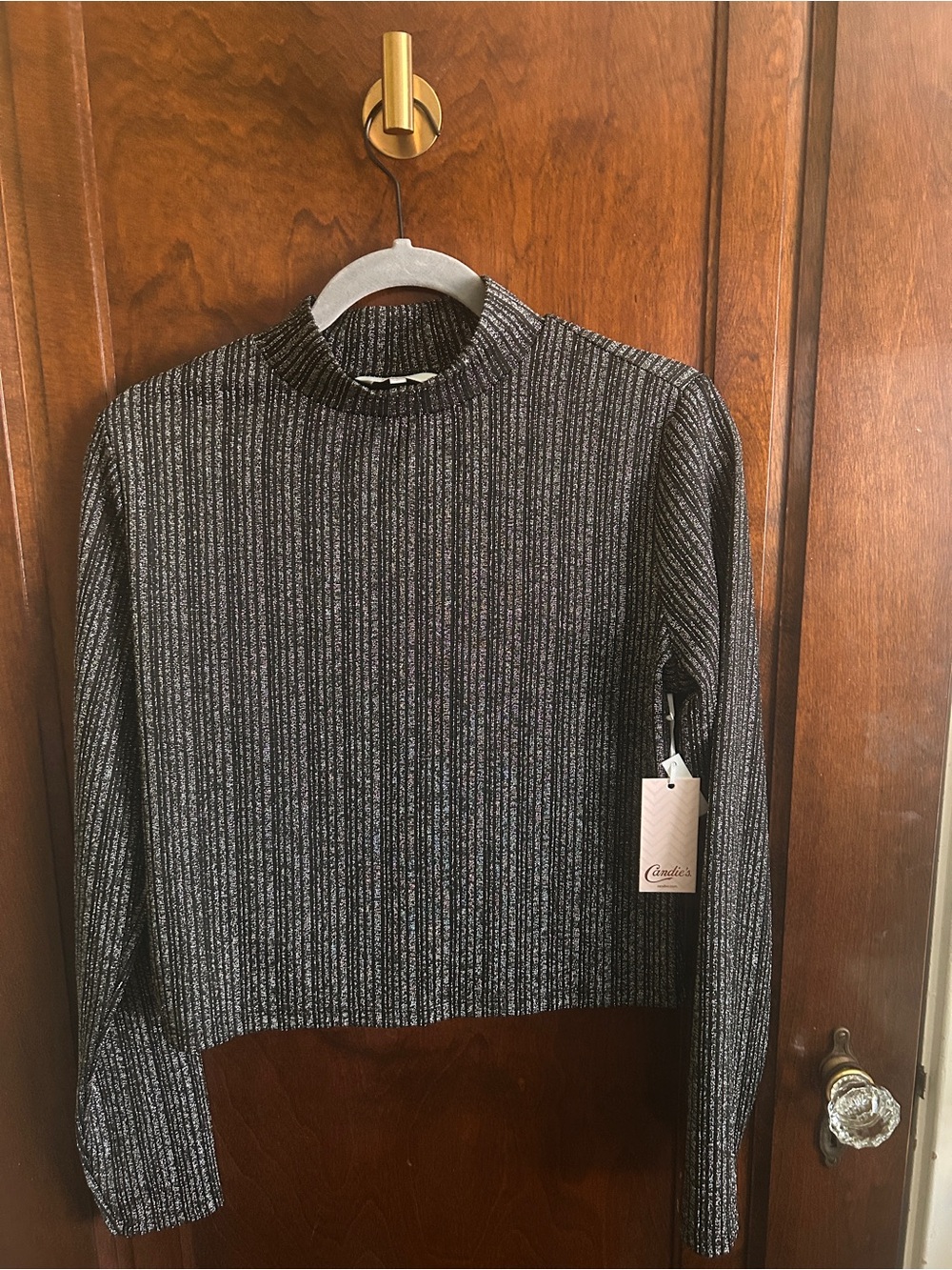 Candie's Ribbed Mock Neck Sweater — Charcoal Gray